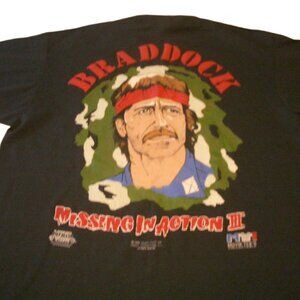 Vintage Screen Stars Black Graphics 'Braddock-Missing In Action 3' T-Shirt-Sz.L